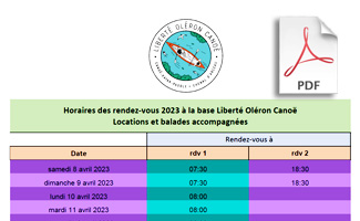 horaires canoe paddle kayak oleron